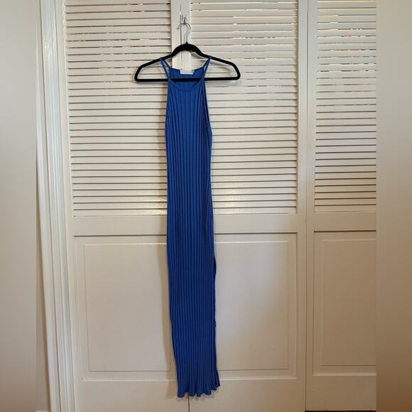 Jonathan Simkhai Megan Ribbed Knit Bodycon Maxi Dress in Cerulean Blue - Picture 2 of 5